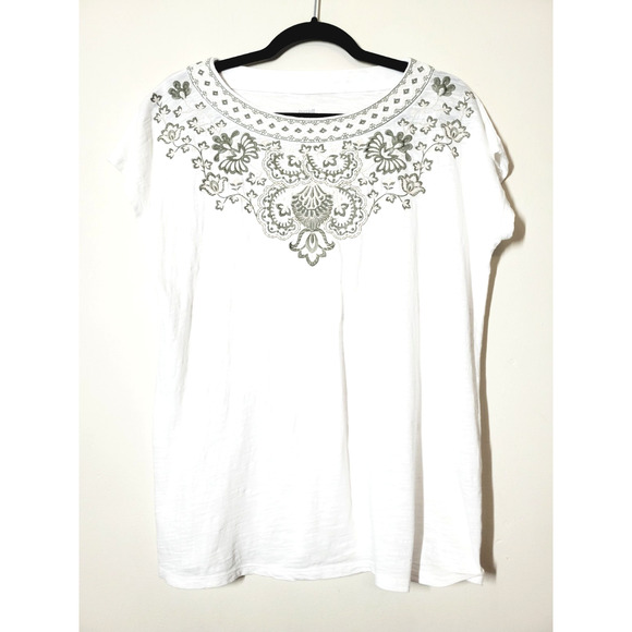 Pure J Jill Womens Small T-shirt Top EMBROIDERED Cap Sleeve Short Sleeve White - Picture 8 of 8